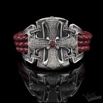 Срібний браслет на шкіряному шнурі "Queen of the Crusaders"