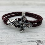 Срібний браслет на шкіряному шнурі Celtic Cross