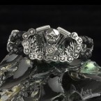 Срібний байкерський масивний браслет з черепом "V-twin"