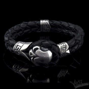 Срібний браслет на шкіряному шнурі "Skull"