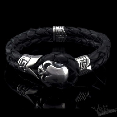 Срібний браслет на шкіряному шнурі "Skull"