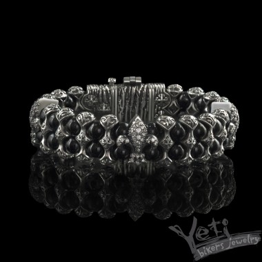 Жіночий срібний браслет з намистинами "Fleur de lis" 