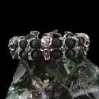 Срібний браслет вулканічна лава з черепом "Black Stone"