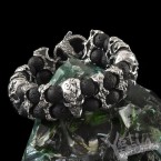 Срібний браслет вулканічна лава з черепом "Black Stone"