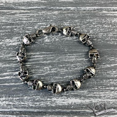 Срібний браслет з черепами "Skull mini"