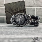 Срібний байкерський масивний браслет "Lion"