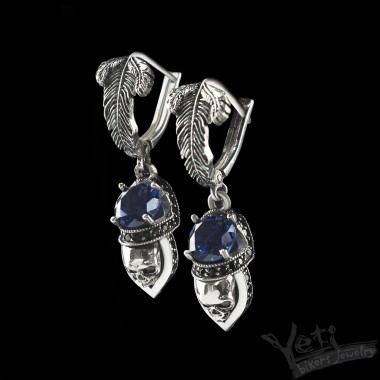 Сережки серебряные с черепами "Atropos" blue 2