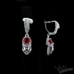 Серебряные сережки с черепами и камнем "Atropos" red