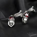 Серебряные сережки с черепами и камнем "Atropos" red