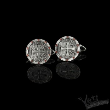 Серебряные запонки мужские круглые фианит "Medieval cross" 1099609133