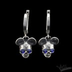 Серебряные серьги с черепом Mickey с синими камнями
