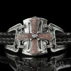 Срібний браслет на шкіряному шнурі Queen of the Crusaders  Red stones
