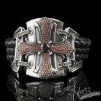 Срібний браслет на шкіряному шнурі Queen of the Crusaders  Red stones