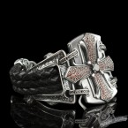 Срібний браслет на шкіряному шнурі Queen of the Crusaders  Red stones