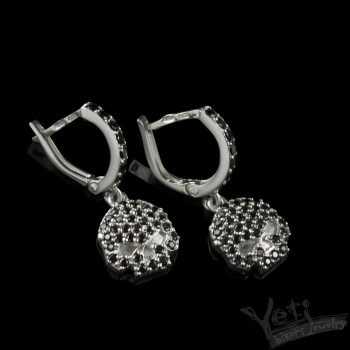 Серьги из серебра череп "Сrystal" black