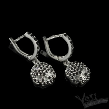 Серьги из серебра череп "Сrystal" black