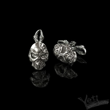 Серебряные запонки для байкера череп  "Albi"
