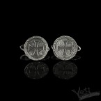 Серебряные запонки мужские круглые фианит "Medieval cross" 1207137540