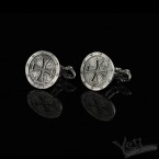 Серебряные запонки мужские круглые фианит "Medieval cross" 1207137540