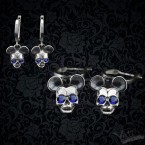 Серебряные серьги с черепом Mickey с синими камнями